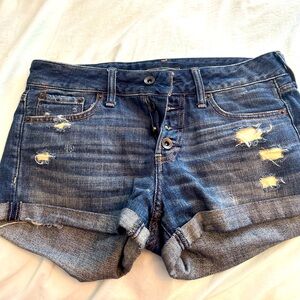 these are dark blue very nice jean shorts. They have only been worn once.